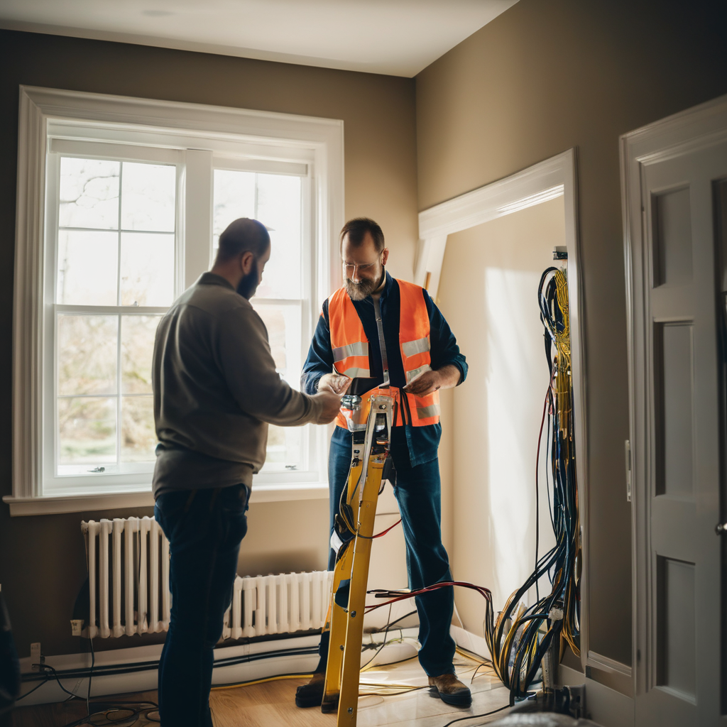 Professional electrician checking electrical system with tools during seasonal maintenance